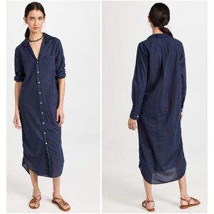 Frank & Eileen Rory Navy Blue Woven Shirt Dress Maxi Shirtdress S